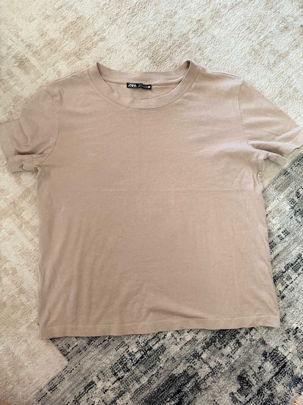 Zara Beige Short Sleeve Crewneck Tee